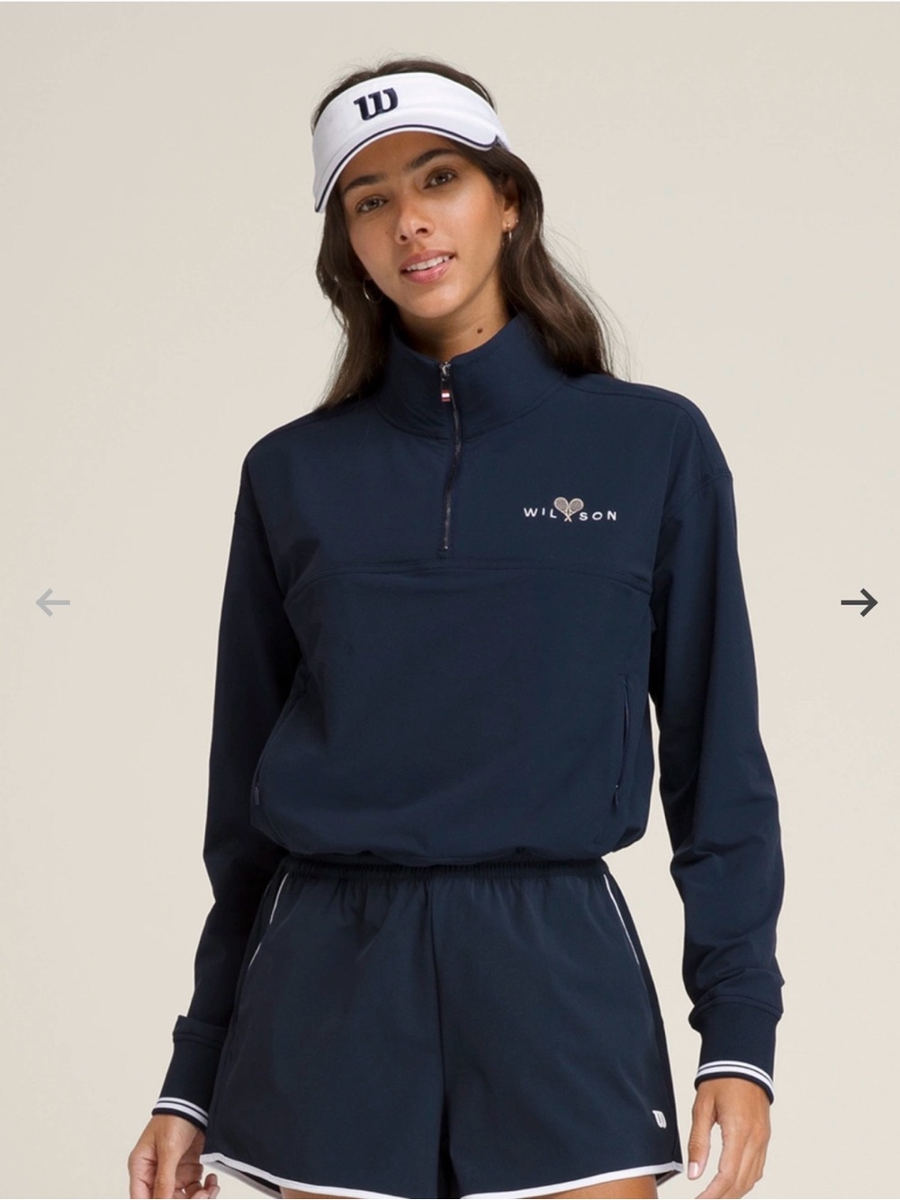 Wilson Davenport Woven Popover Women's Navy Quarter-Zip Pullover Top XL NWT